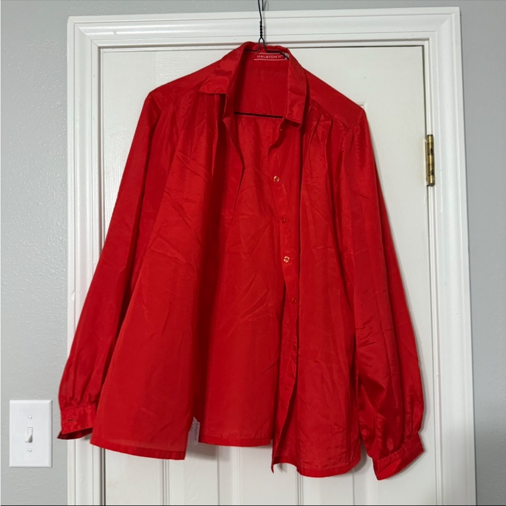 Halston Heritage Vibrant Red Casual Button Down Shirt